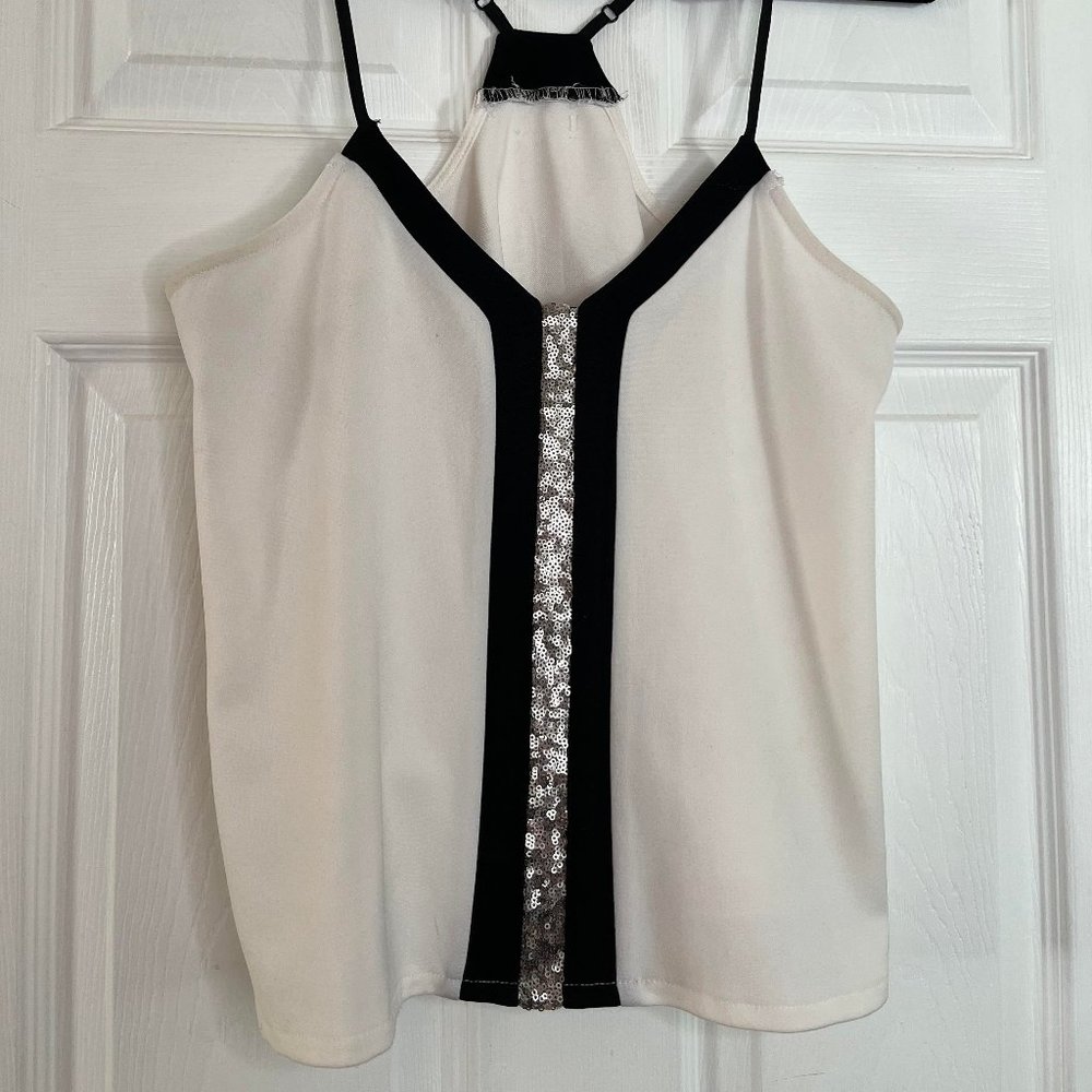 White with Silver Sequence Top